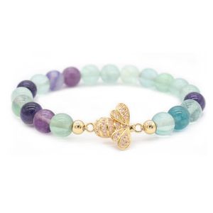 Bracelets de charme Poshfeel belle abeille en cristal pour les femmes 8mm fluorite perles de pierre naturelle bracelets Pulsera MBR180286