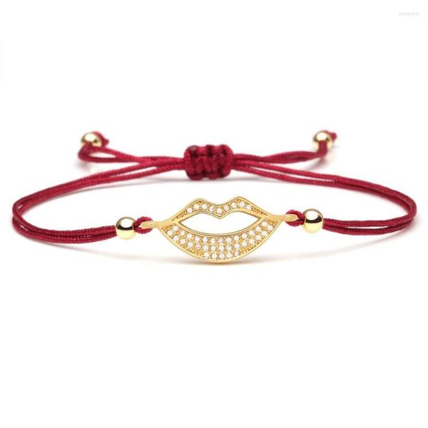 Charme Bracelets Assez Mignon Blanc Cubic Zirconia Cuivre Petites Lèvres Bracelet Femmes Mode Simple Bouche CZ Noir Rouge Chaîne Glary Bijoux