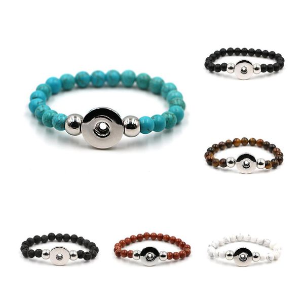 Bracelets porte-bonheur Pretty Fit Snap Button Bijoux Femmes Hommes Bracelet Élastique Noir Lave Turquoise Oeil de Tigre Pierre Naturelle Perle Goutte Deli Dhnpi