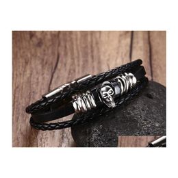 Bedelarmbanden mooie punk skl heren armband kralen lederen armbanden spookhoofd chic nanashop drop levering sieraden dhsbi