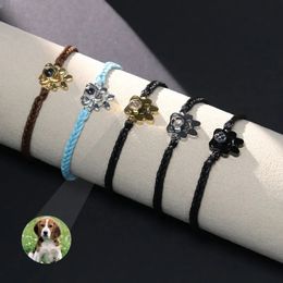 Bracelets de charme Projection Po Bracelet personnalisé en acier inoxydable personnalisé chien chat patte animal de compagnie Po Couples Bracelets bijoux 231206