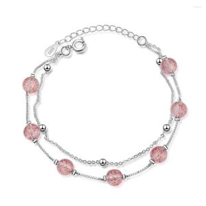 Bedelarmbanden promotie mode roze aardbeien kwarts kristal platina vergulde dames sieraden vrouwen geen fade groothandel