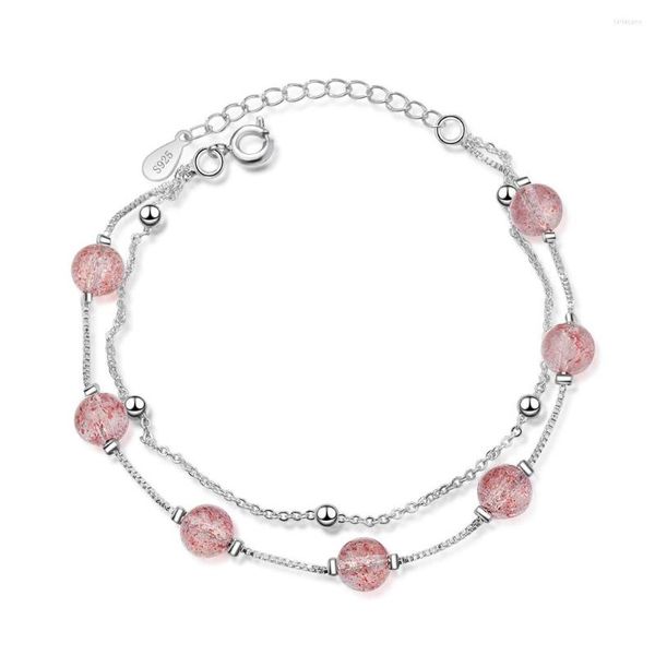 Pulseras con dijes Promoción Moda Rosa Fresa Cuarzo Cristal Platino Plateado Joyería para damas Mujeres No se desvanecen al por mayor