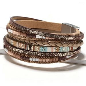 Bracelets de charme en cuir PU Style Boho multicouche couleur tressé large bord Bracelet pour femmes bijoux aimant boucle en gros