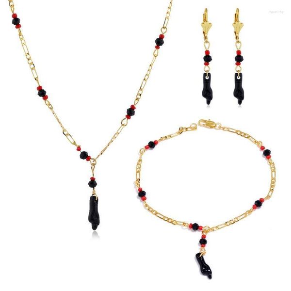 Charm Bracelets Pulsera Mano De Azabache Bebe / 18k Gold Filled Lucky Hand Baby Pulsera y collar Set para mujeres niñas regalos Fawn22