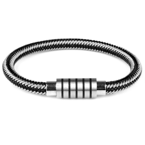 Pulseras con dijes Punk Blanco y negro Pulsera tejida de metal Hebilla magnética Estilo simple Brazalete de moda para hombres Acero inoxidable