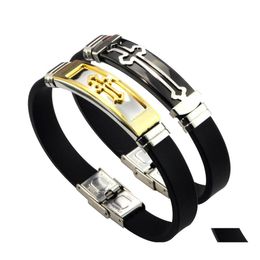 Bedelarmbanden punk zwarte sile voor mannen vrouwen roestvrij staal schorpioen kruis ontwerp bangle polsbandjes mode sieraden cadeau druppel deliv othto