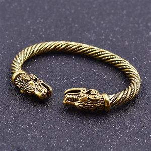 Bracelets porte-bonheur Punk sculpté tête de Dragon Bracelet ouvert réglable pour hommes Vintage Antique nordique Viking ed manchette Bracelet Jewe282T