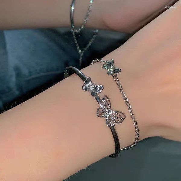 Pulseras con dijes Punk de doble capa, pulsera de cadena de mariposa de hadas para mujeres y niñas, brazalete de joyería exquisita elegante a la moda, venta al por mayor