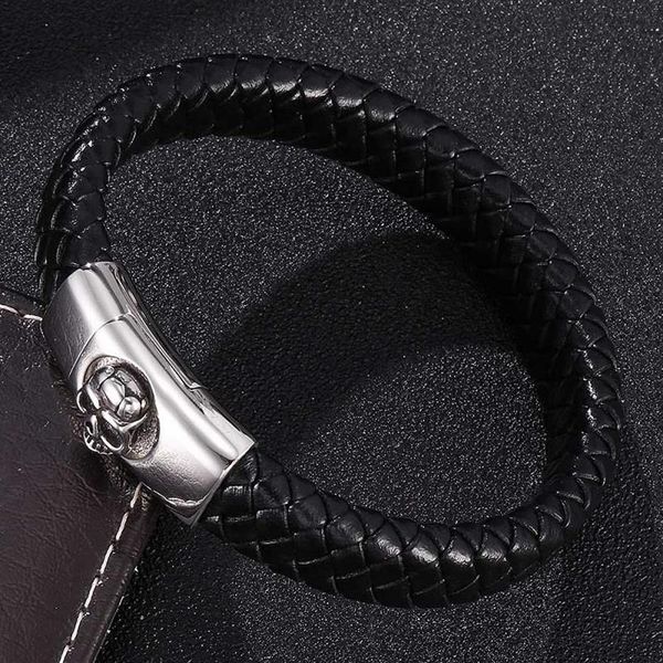 Bracelets de charme punk pour hommes bracelet tressé en cuir noir