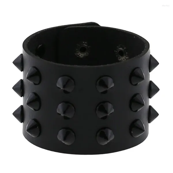 Pulseras de encanto Punk Gótico Remache Negro PU Cuero Ancho Puño Para Mujeres Hombres Vintage Muñeca Joyería Spike Stud Brazalete Pulsera Hombre