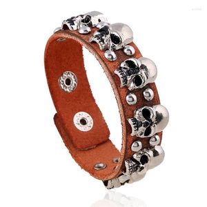 Bedelarmbanden punk gothic rock schedel lederen armband manchet legering skelet klinknagels echte buckle bangle mode polsbandje sieraden