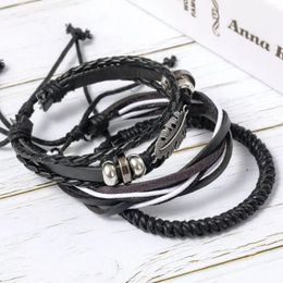 Bracelets de charme Bracelet en cuir Punk pour hommes peau de vache Vintage tissé corde combinaison bijoux