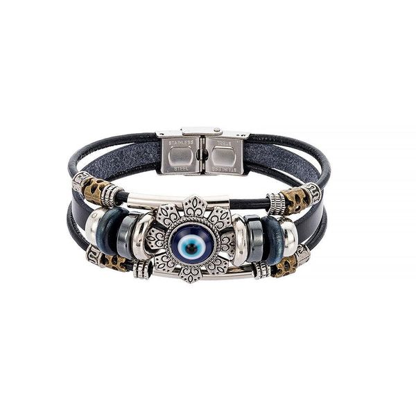 Bracelets de charme Punk Lucky Eye Turc Mal pour hommes femmes bijoux faits à la main Mtilayer bracelet en cuir noir cadeau féminin livraison directe