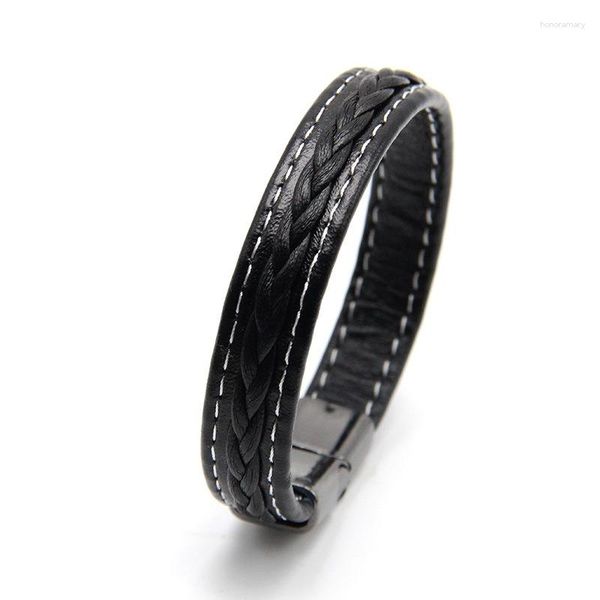 Bracelets de charme punk hommes bracelet en cuir tressé couleur argent noir couleur en acier inoxydable fermne de mode mascules bracelets masculins