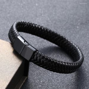 Pulseras con dijes Punk Hombres Joyería Negro Rojo Pulsera de cuero trenzado Cierre magnético de acero Brazalete de moda Regalo para novio Padre