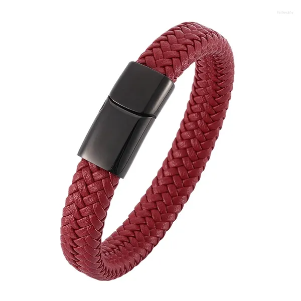 Pulseras de encanto Punk Hombres Joyería Pulsera de cuerda de cuero rojo Cierre magnético de acero inoxidable Brazaletes de moda Regalo de pareja PD0015