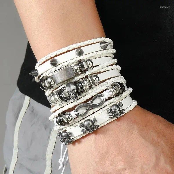 Bracelets de charme Punk Bracelet à la mode pour hommes Crâne Symbole illimité Accessoires en cuir tissé à la main Multi Layer Set Souvenir