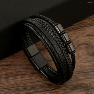 Charme pulseiras punk multi-camada pulseira de couro pulseiras para homens jóias cor preta moda presente atacado
