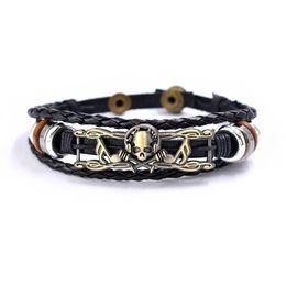 Bracelets porte-bonheur Punk squelette crânes Bracelet en cuir pour femmes hommes femmes filles Cool Vintage mode Bracelet Boho Chic bijoux cadeaux