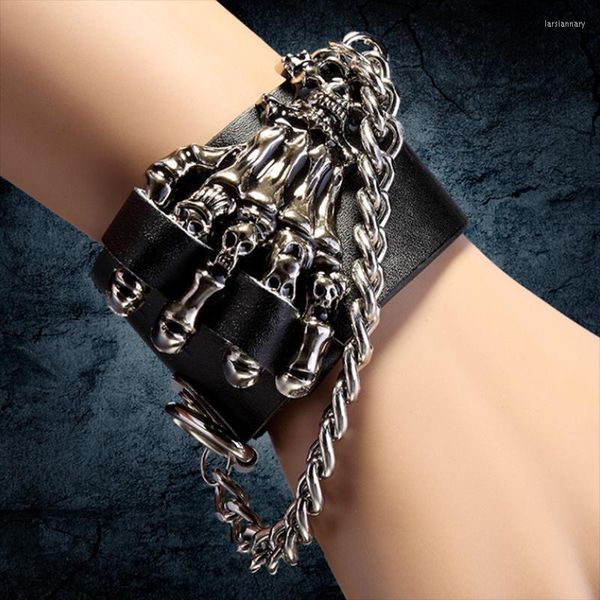 Bracelets à breloques Punk Skull Bracelet Harajuku Cuir de vachette Large Bracelet Nordic Chain Rivet Designer Réglable Bracelet JewelryCharm Lars2