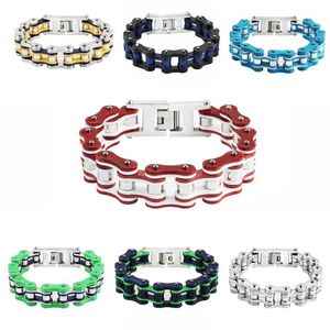 Pulseras con dijes Pulsera de cadena de bicicleta de acero inoxidable punk Brazalete para hombre Cadena de eslabones Pulseras de estilo de bicicleta de motocicleta Joyería de moda