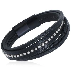 Bedelarmbanden punk roestvrijstalen stalen armband manchet magnetische clasp klinknagel multi-layer gevlochten lederen touw armband polsbandjes modejuwelier