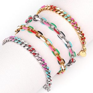 Bedelarmbanden punk roestvrij staal kleurrijke armband ketting voor mannen vrouwen o vorm email Curb Cubaanse ketting link vast metalen sieraden