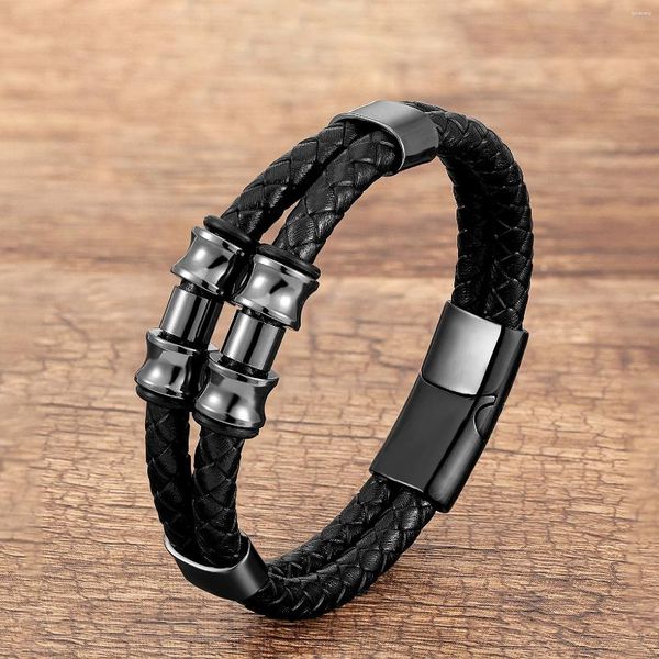 Bracelets de charme Punk en acier inoxydable pour hommes, classique, chaîne en cuir véritable, accessoires de bijoux, nouveautés 2023, tendance à vendre