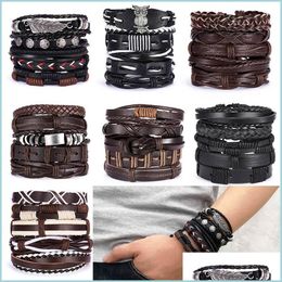 Bedelarmbanden punkster metaal mtilayer lederen bedelarmband voor mannen armband mannelijke arm sieraden groothandel 310 d3 drop dhgarden dhy0l