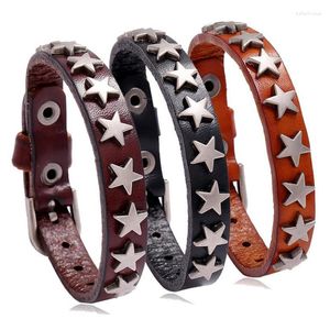 Pulseras con dijes Punk Star pentagrama pulsera de cuero multicolor para hombres y mujeres Hip Hop Rock Cool Trend Vintage joyería de moda regalo