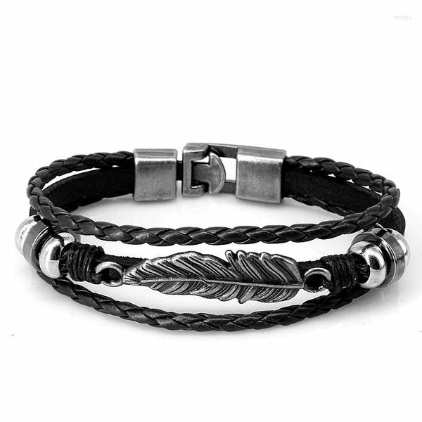 Bracelets de charme Styles Punk Wrap Bracelet en cuir véritable Hommes 2023 Bracelets d'amitié pour femmes Pulseira Masculina Mujer Bijoux Pulseras