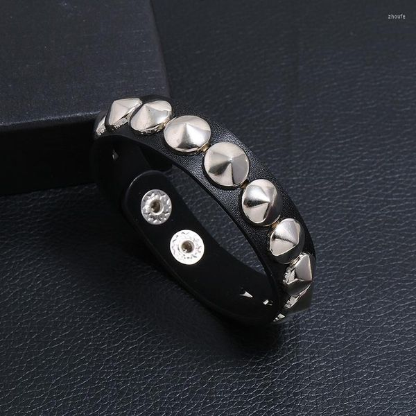 Pulseras de encanto Punk Unisex PU Pulsera de cuero Rock Spikes Cadenas de remaches para mujeres Amigos de los hombres Joyería