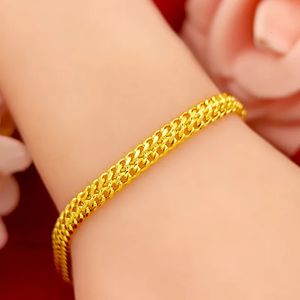 Bracelets de charme Pure 18K 999 Bracelets d'or jaune 6 mm pour femmes Bracelets de chaîne de mariage classiques