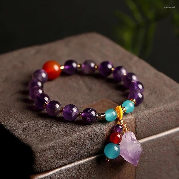 Bracelets de charme Bracelet en cristal violet avec améthyste de lavande naturelle, forme irrégulière, pendentif en pierre brute, accessoire à main