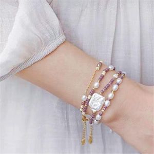 Bracelets de charme Perle de riz violet Bracelet réglable Set Perle naturelle Bohême Embellissement Bracelet Femmes Beach Party Bijoux Cadeau en gros