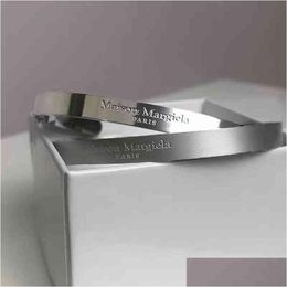 Charm Bracelets Pyc Margiela Style Titanium Steel Frosted Reverse Pareja Mm6 Open Simple Bracelet Drop Delivery Jewelry Dhco1