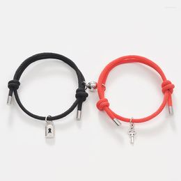 Pulseras con dijes QiLuxy, 2 uds., imán que se atrae entre sí, llave de bloqueo, pareja para hombre y mujer, joyería de la suerte, regalos para amantes