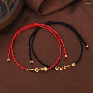 Bracelets porte-bonheur QiLuxy tibétain bouddhiste créatif perles de cuivre rouge noir corde pour femmes hommes à la main noeuds chanceux fil