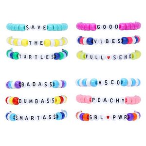 Bracelets à breloques Qimoshi 12Pcs Bracelet de mot d'amitié fabriqué à la main à la main accessoire Plur Festival de musique Edm mots lettre perlée St Dh4Oh