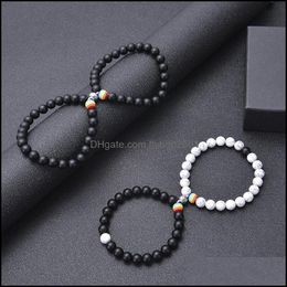 Bracelets De Charme Bracelet De Perles Arc-En-Ciel Fierté Couple Amant Blanc Howlite Aimant Noir Mat Pierre Naturelle Lgbt Relation Bijoux Dro Dh0Oz