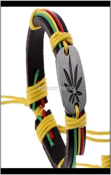 Pulseras con dijes Rasta Jamaica Reggae Pulsera de cuero Crfjn Bmmfs7092324