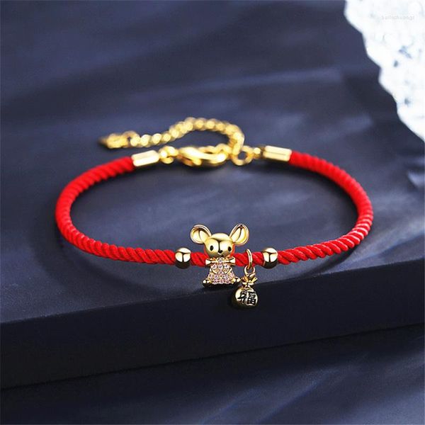 Pulseras con abalorios, pulsera de cuerda roja de ratas para mujeres y niñas, joyería de deseos, brazalete de cumpleaños, adornos navideños, accesorios de regalo de Navidad