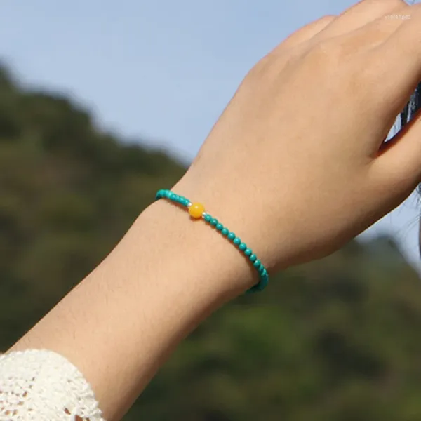 Bracelets de charme Bracelet turquoise naturel minéral brut fine cire de miel pour femme argent sterling 925 simple artistique polyvalent