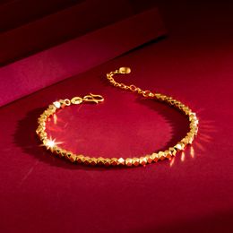 Bracelets de charme véritable bracelet de chaîne en or 18 carats pour femmes pur réglable perles laser à la mode bijoux fins cadeau 230303