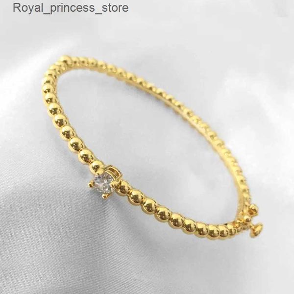 Pulseras de encanto Real 18k chapado en oro elegante brazalete superficie lisa cuentas redondas para mujer joyería de lujo regalo de cumpleaños Q240321