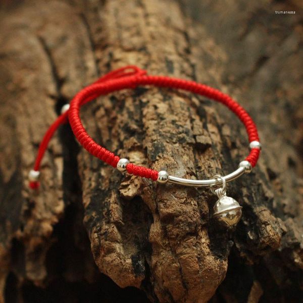 Bracelets porte-bonheur couleur argent véritable Bracelet femmes amulette à la main cloche bouddha chanceux rouge corde chaîne Bracelet bijoux