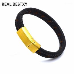 Bracelets porte-bonheur REALXY cordon en cuir noir avec fermoir magnétique bricolage femmes hommes résultats de bijoux Bracelet Men1