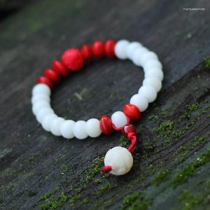 Bracelets porte-bonheur haricots rouges mode blanc Bodhi racine perles Bracelet bouddha sculpté laque ethnique chinois vent Vintage