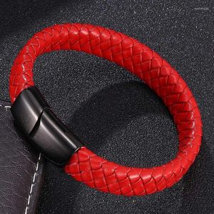 Bracelets porte-bonheur Bracelet en cuir tressé rouge hommes bijoux fermoir magnétique en acier inoxydable Bracelets de mode cadeaux Pulsera Hombre